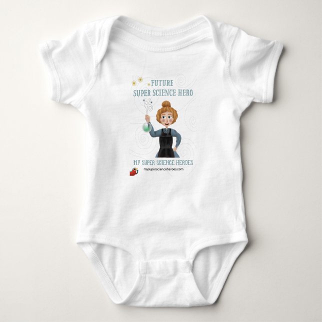 Body Para Bebê Super Science Baby Bodysuit - Marie Curie (Frente)
