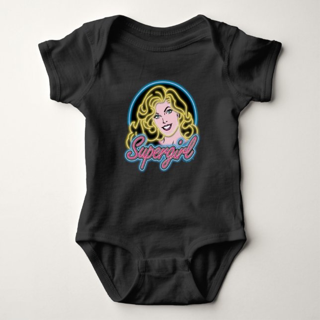 Body Para Bebê Supergirl Retro Neon Lights Graphic (Frente)