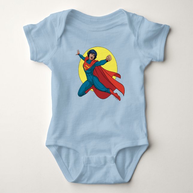 Body Para Bebê Supergirl voando com roupa azul (Frente)