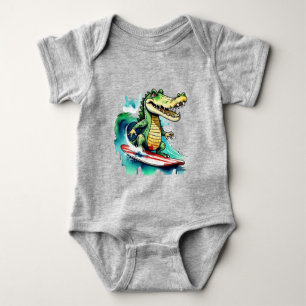 Body Para Bebê Surfe de crocodilo engraçado