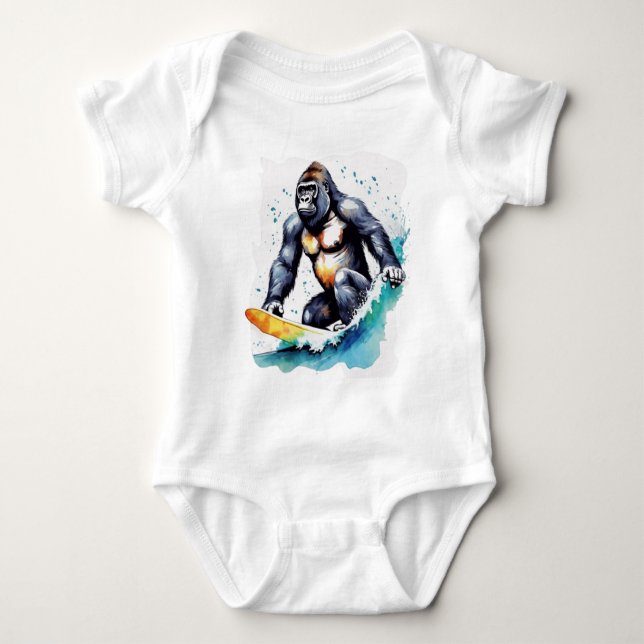 Body Para Bebê Surfe de gorila engraçado (Frente)