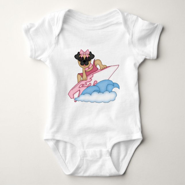 Body Para Bebê Surfer Pug Girl personalizável - rosa (Frente)