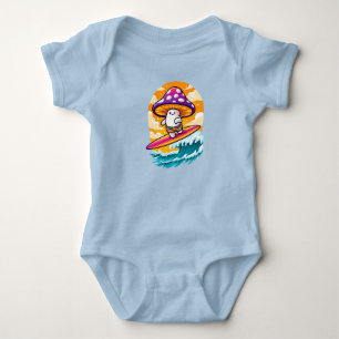 Body Para Bebê Surfing Mushroom Dude: Vibe de Verão de Diversão P
