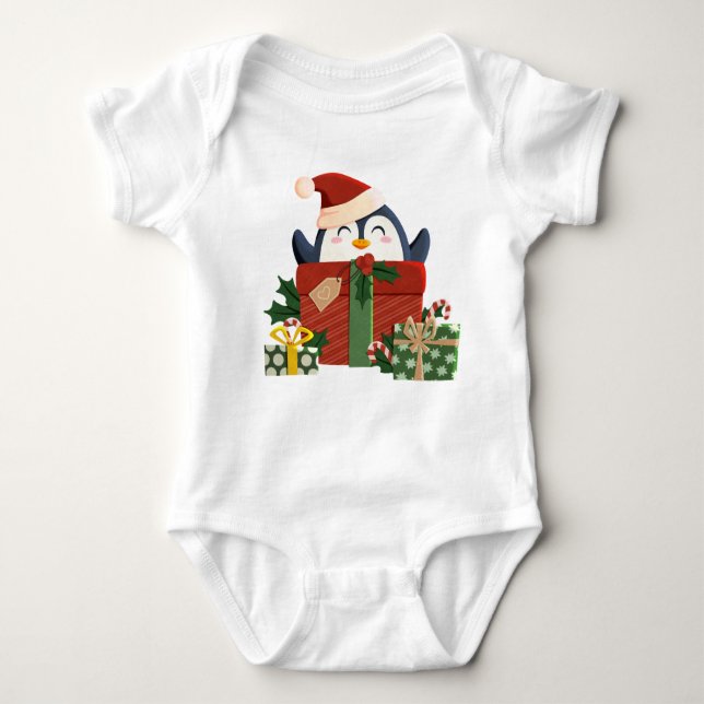 Body Para Bebê Süßer Pinguin wünscht frohe Weihnachten (Frente)