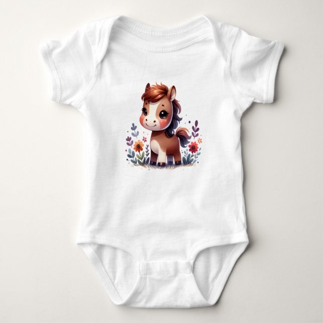 Body Para Bebê Sweet Baby Pony with Flowers | Cute Animal Art (Frente)