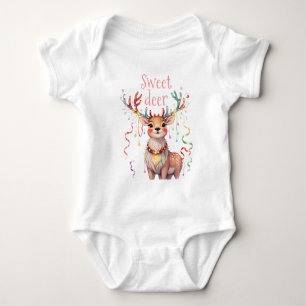 Body Para Bebê Sweet Deer Reindeer e Luzes Festivas de Natal