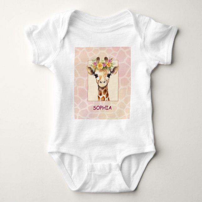 Body Para Bebê Sweet Safari Baby Giraffe em rosa e amarelo (Frente)
