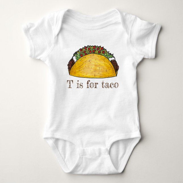 Body Para Bebê T é para Taco Comida mexicana alfabeto - Letra T (Frente)