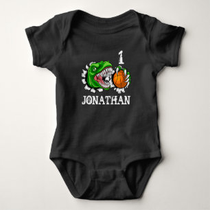 Body Para Bebê T-Rex Basquete Personalizado Aniversário de 1 Ano