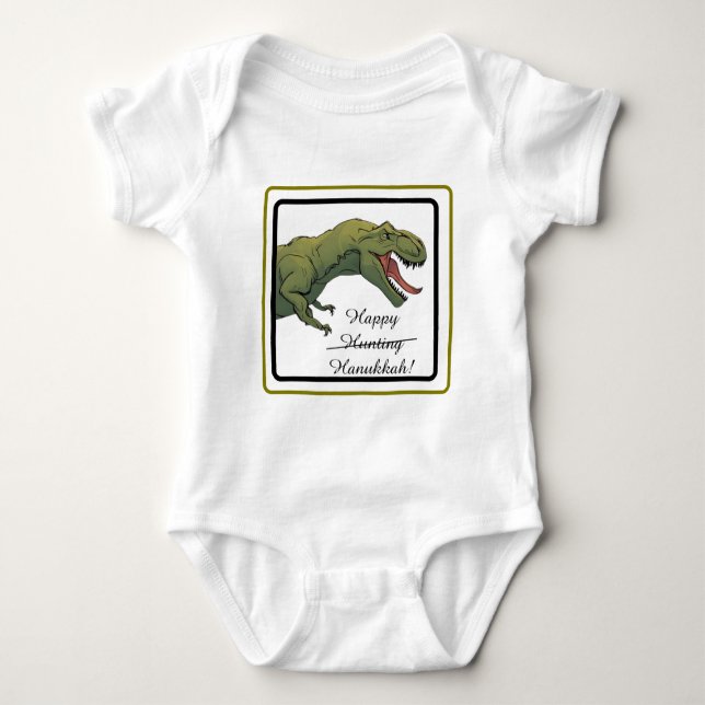 Body Para Bebê T-Rex Dinossauro Hanukkah Roupa de Bebê Unisex (Frente)
