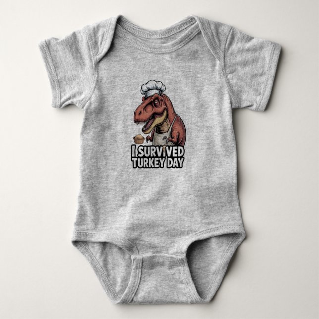 Body Para Bebê T-Rex I Survived Turkey Day Chef  (Frente)