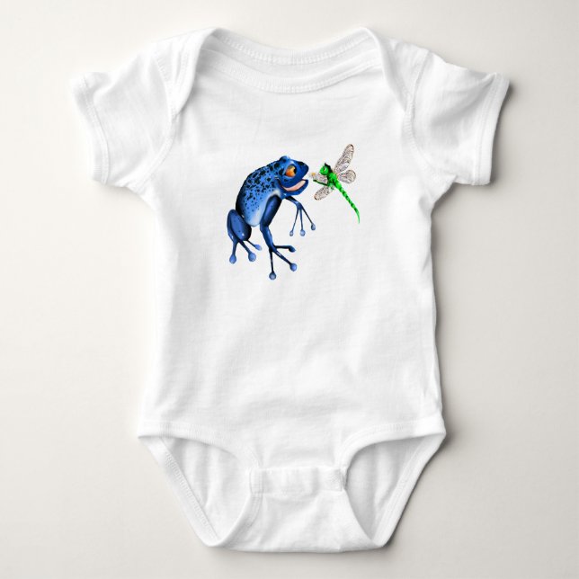 Body Para Bebê T-shirt azul do sapo e da libélula (Frente)