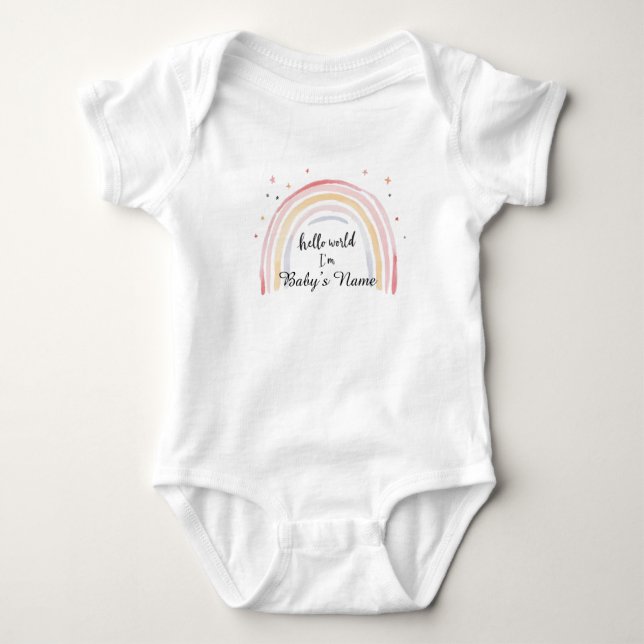 Body Para Bebê T-Shirt Bebê Personalizado - "Olá Mundo, Eu Sou [B (Frente)