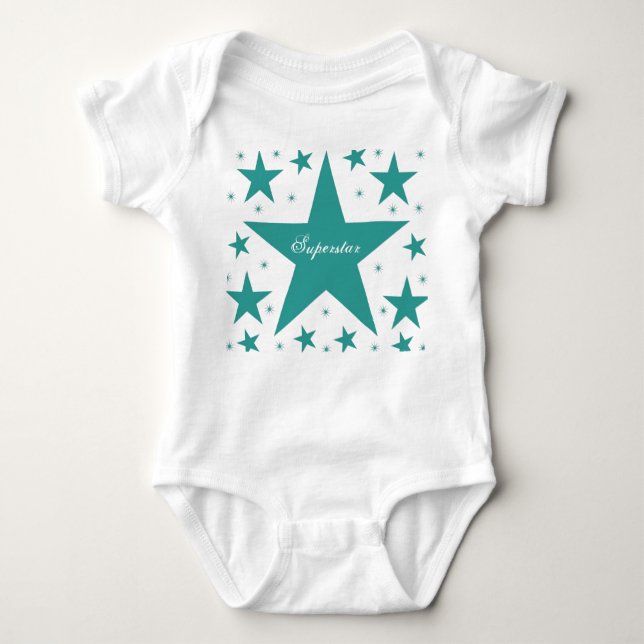 Body Para Bebê T-shirt de Criança superstar, Teal (Frente)