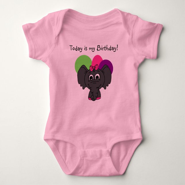 Body Para Bebê T-shirt de Elefante de Aniversário Personalizada (Frente)