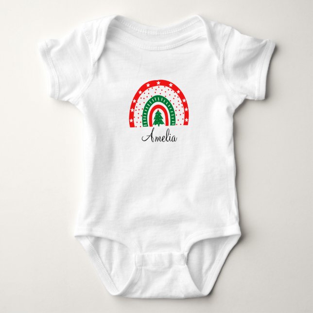 Body Para Bebê T-Shirt de Natal de Nome Personalizado (Frente)