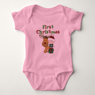 Body Para Bebê T-shirt e presentes do Natal da rena primeiros