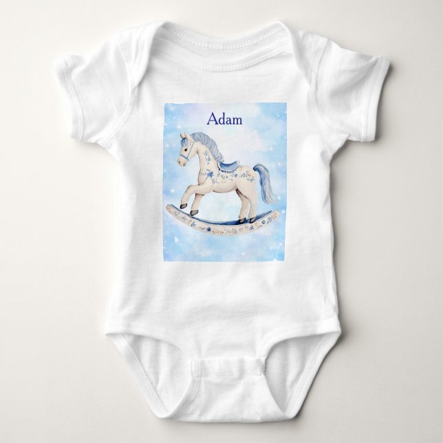 Body Para Bebê T-Shirt-Editable Blue Chinoserie (Frente)
