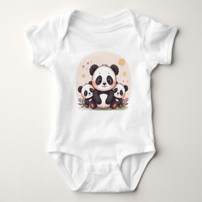 Body Para Bebê T-shirt Pandas mignons en famille (Frente)