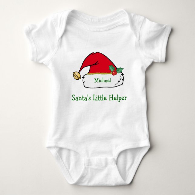 Body Para Bebê T-shirt personalizado do Natal do ajudante do (Frente)