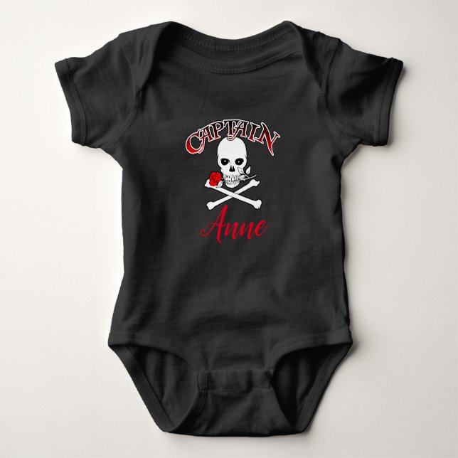 Body Para Bebê T-Shirt Personalizado Jolly Roger (Rosa) (Frente)