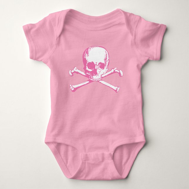 Body Para Bebê T-Shirt Pink Skull E Crossbones (Frente)