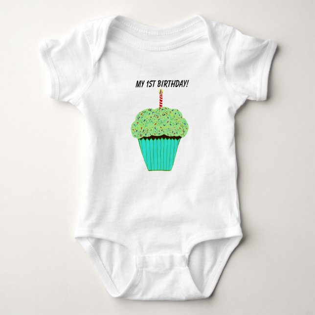 Body Para Bebê T-Shirt primeiro aniversario Verde de Criança Verd (Frente)