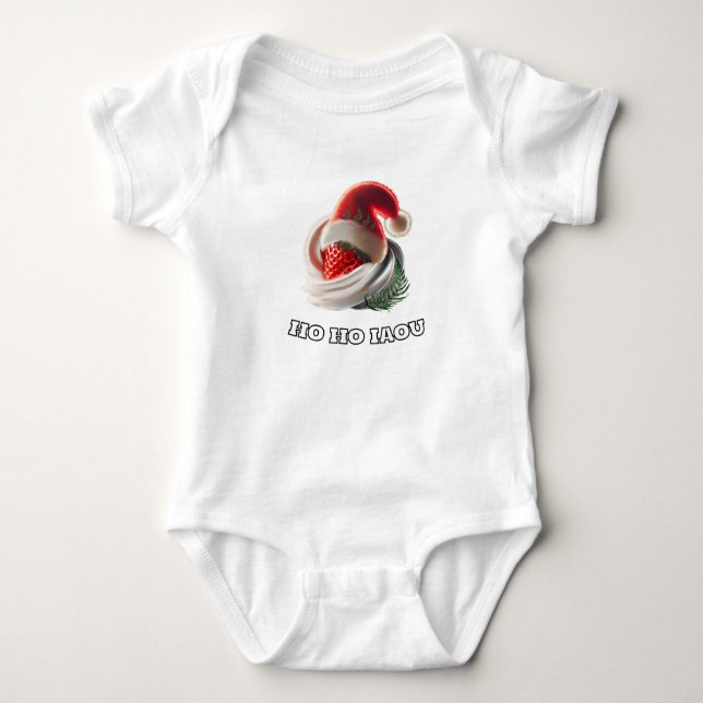 Body Para Bebê T-Shirt Strawberry Cream Christmas Hat NZ Fern (Frente)