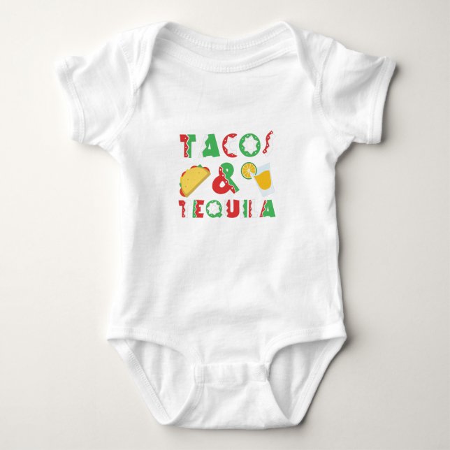 Body Para Bebê Tacos E Tequila Bebendo Engraçado Comida Mexicana (Frente)
