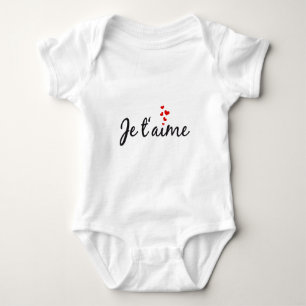 Body Para Bebê T'aime de Je, arte francesa da palavra com