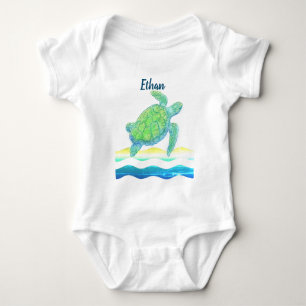 Body Para Bebê Tartaruga Azul e Verde