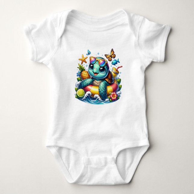 Body Para Bebê Tartaruga bebê está flutuando com estilo neste ver (Frente)