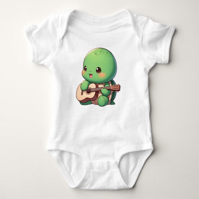 Body Para Bebê Tartaruga Chibi Cuja Tocação Toca Violão (Frente)