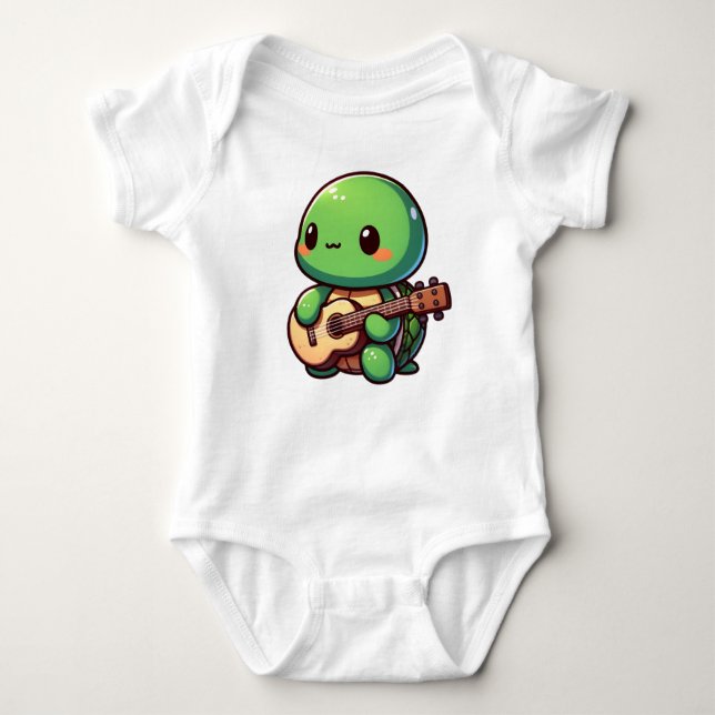 Body Para Bebê Tartaruga Chibi Cuja Tocação Toca Violão (Frente)