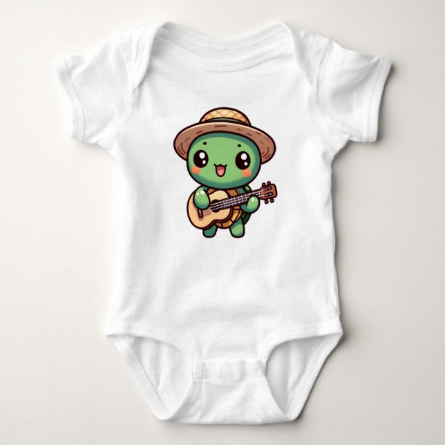 Body Para Bebê Tartaruga Chibi Cuja Tocação Toca Violão (Frente)