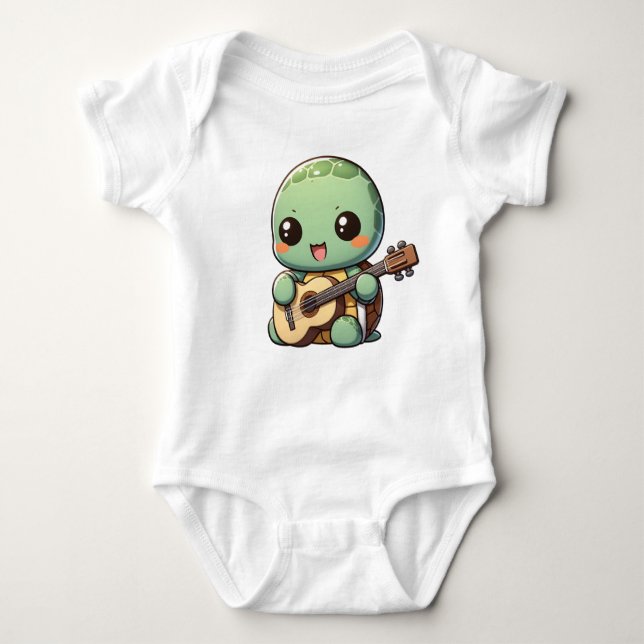 Body Para Bebê Tartaruga Chibi Cuja Tocação Toca Violão (Frente)
