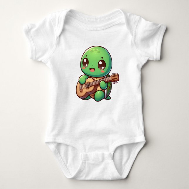 Body Para Bebê Tartaruga Chibi Cuja Tocação Toca Violão (Frente)