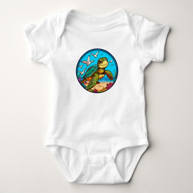 Body Para Bebê Tartaruga de desenho animado (Frente)