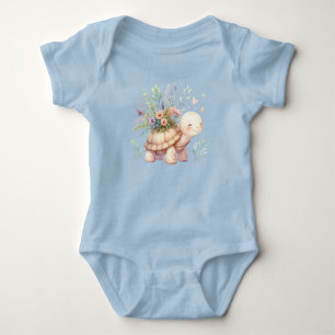 Body Para Bebê Tartaruga de Jardim de Campo em Aquarela