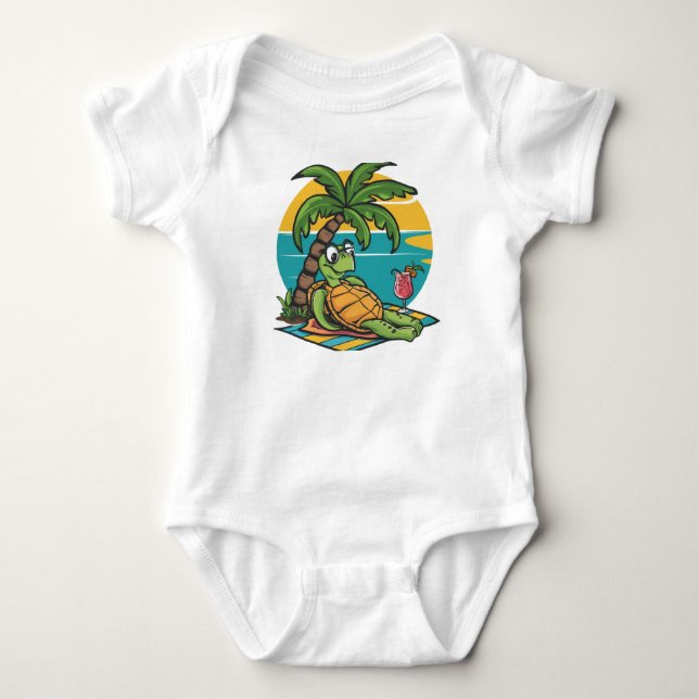 Body Para Bebê Tartaruga de Praia com Bebida de Coco (Frente)