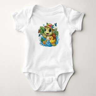 Body Para Bebê Tartaruga Marinha com Pato Amarelo