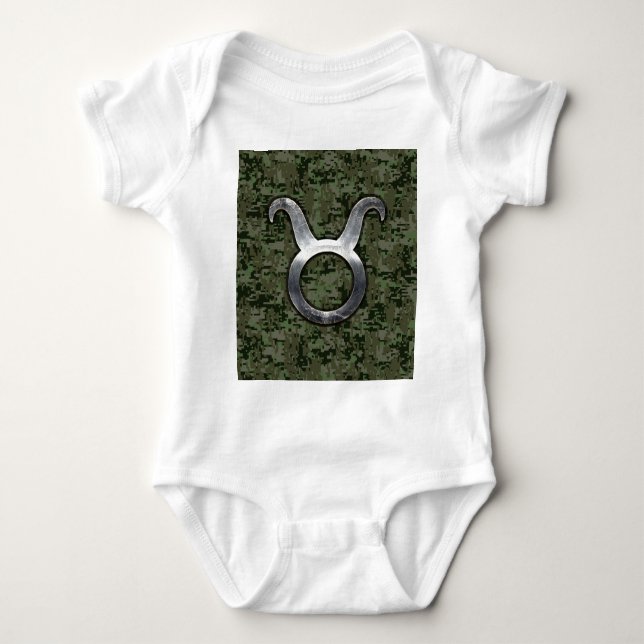 Body Para Bebê Taurus assina em Woodland Camuflagem Digital Verde (Frente)