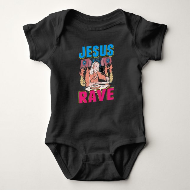 Body Para Bebê Techno Jesus Religion Retro Electronic Bass Music (Frente)