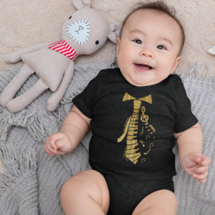 Body Para Bebê Teclado Piano Tie Tie Dourado Notas de Música Engr