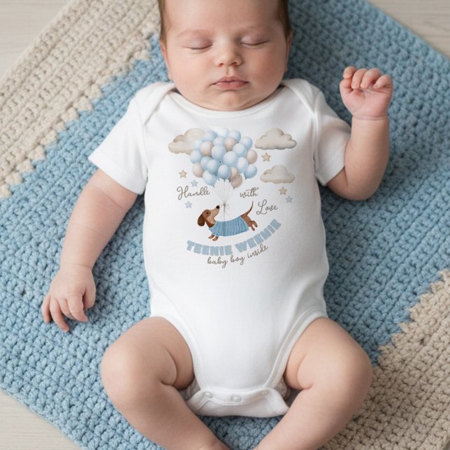 Body Para Bebê Teenie Weenie Newborn Baby Boy (Teenie Weenie baby boy bodysuit. Dachshund and balloons design in blue and beige)