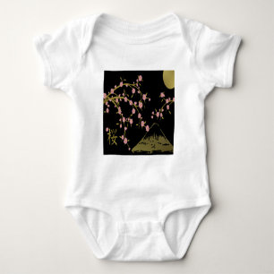 Body Para Bebê Tela Japonesa Rosa Sakura Dourado Preto