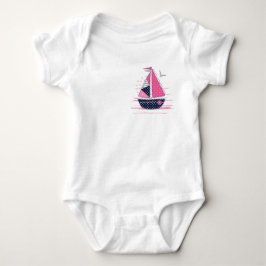 Body Para Bebê Tema Marinho Menina Barco à Vela Vela de Bolinhas 