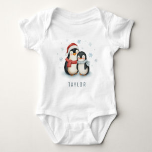 Body Para Bebê Tempo de inverno do Pinguim Gato Personalizado