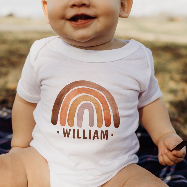 Body Para Bebê Terna Tone Watercolor Boho Nome Arco-Íris (Criador carregado)