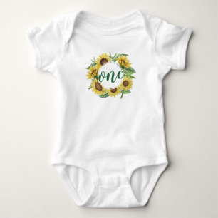 Body Para Bebê Terra de Girassol do 1º aniversário do Elegante 